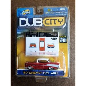 2004 Jada Toys '57 CHEVY BEL AIR RED White #085  DUB CITY SERIES 1:64 5SP W/Card